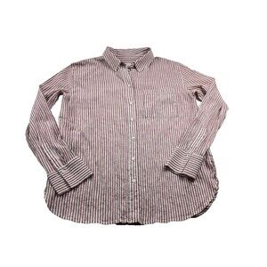 Treasure & Bond Boyfriend Fit Button Down Blouse Muted Red and White Striped Sm.